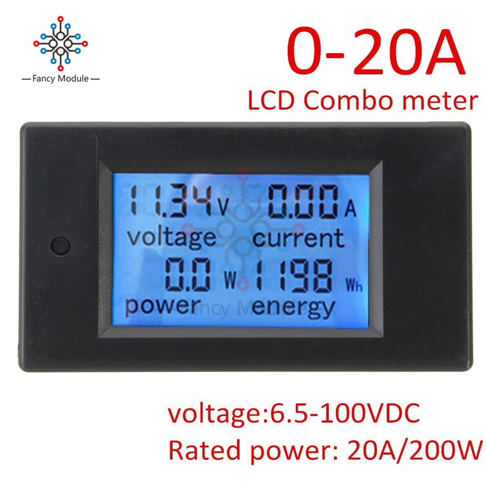 DC6.5-100V 0-20A 4in1 Digital Voltage Current Power Energy Meter LCD Large Screen Volt Ampere Watt Digital DC Voltmeter Ammeter