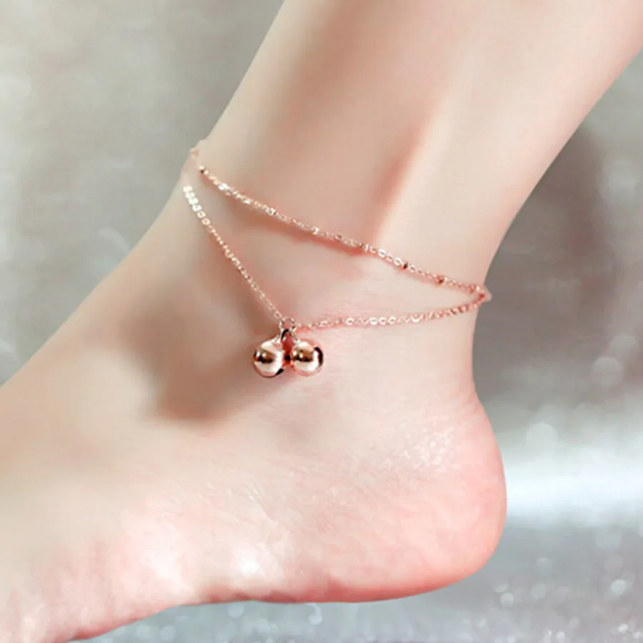 Layered Anklet Bell Pendant Plated Metal Satellite O Chain with Extended Chain for Women Girls Gift Fashion Beach Jewlery