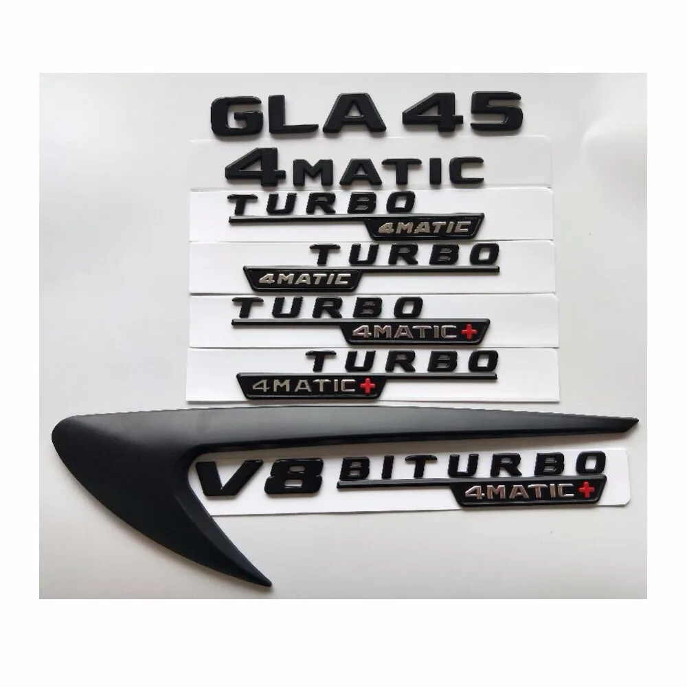 

Matt Black Letters GLA35 GLA45 V8 BITURBO TURBO 4MATIC+ Fender Trunk Tailgate Emblems Badges for Mercedes Benz AMG X156 W156