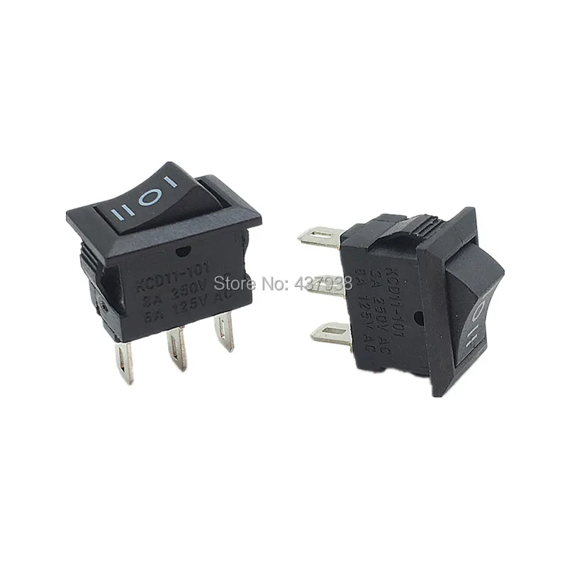 10pcs Push Button Switch 10x15mm SPST 3Pin 3 Position 3A 250V KCD11 On/Off/ON Boat Rocker Switch 10MM*15MM Black