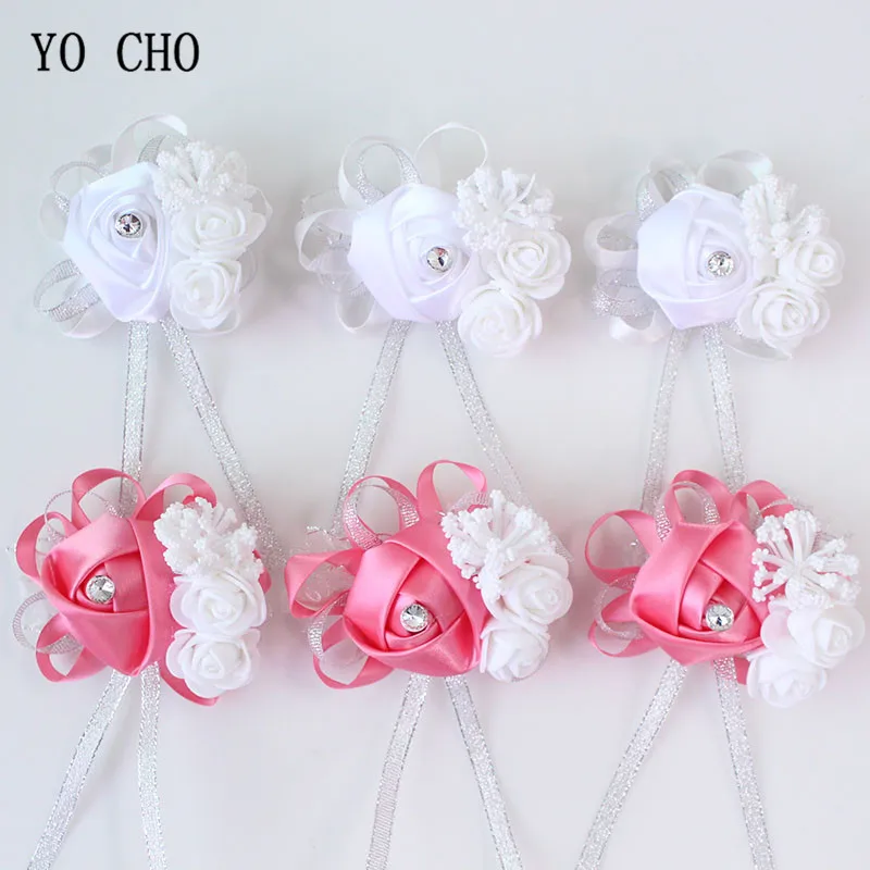 YO CHO Wrist Corsage Bridesmaid Sisters Hand Flowers Artificial Bride Flowers For Wedding Dancing Party Decor Bridal Prom Flower