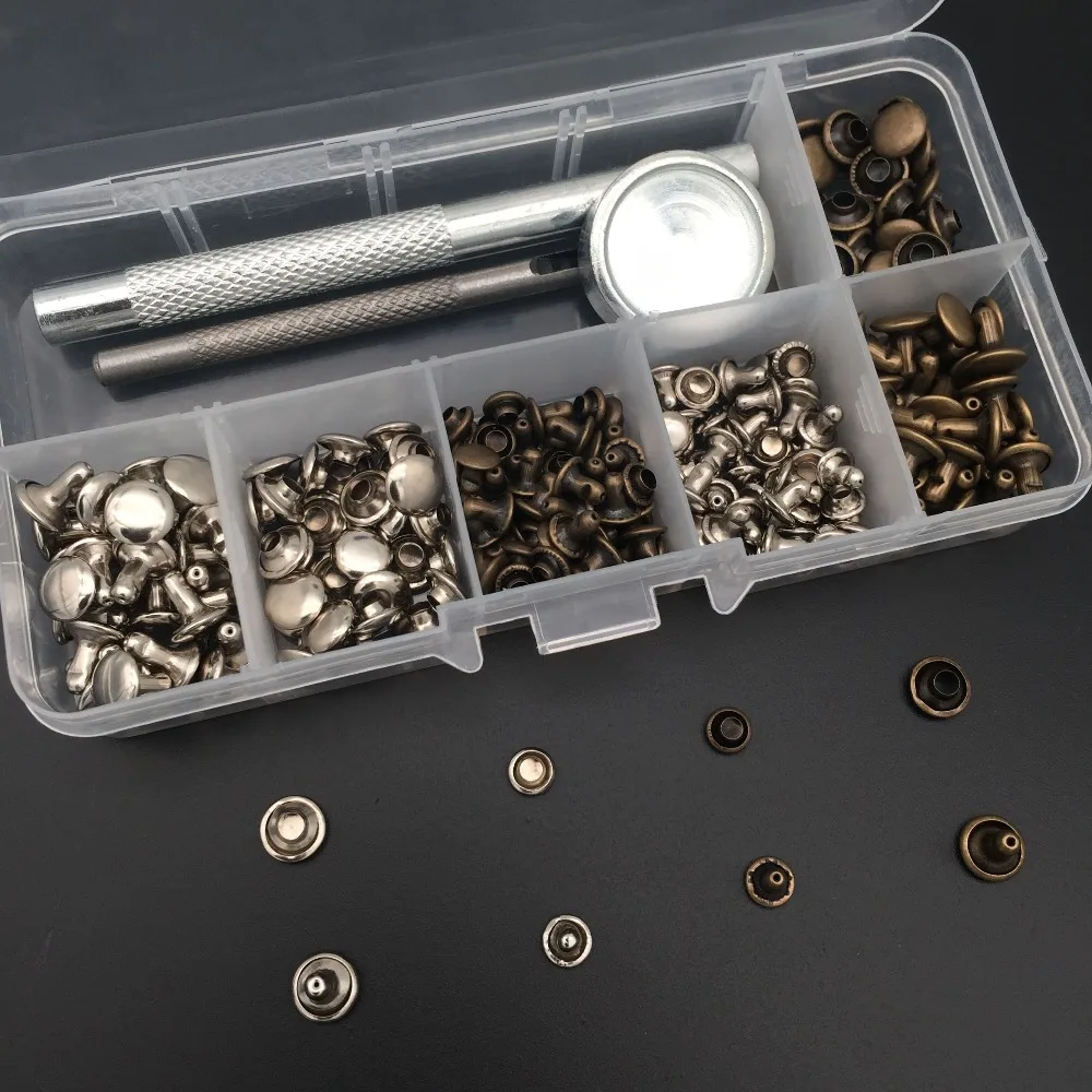 120 Set Leather Repairing Rivets Craft Snaps Fastener Button Press Studs Silver Bronze Rivets with Fixing Tools for DIY Craft