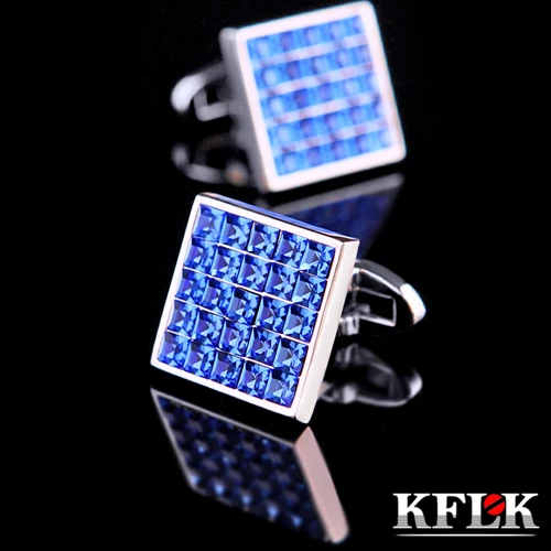 KFLK Luxury 2020 NEW shirt cufflink mens gifts Brand cuff buttons Blue Crystal cuff link High Quality abotoaduras Jewelry