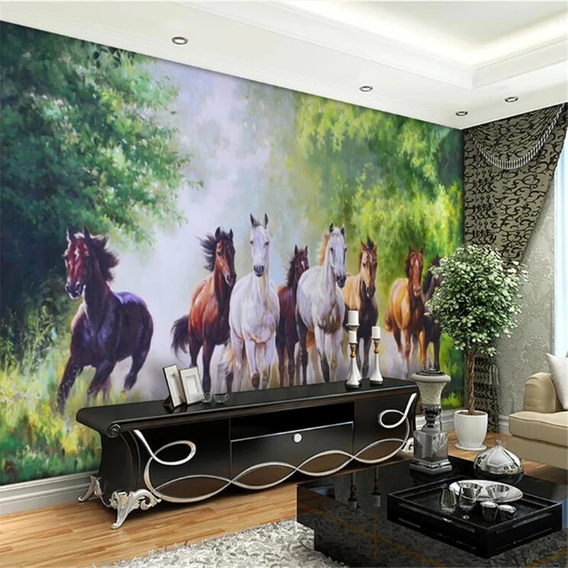 wellyu  wall papers home decor Custom wallpaper Eight horses, oil painting, background mural papier peint mural 3d papel tapi