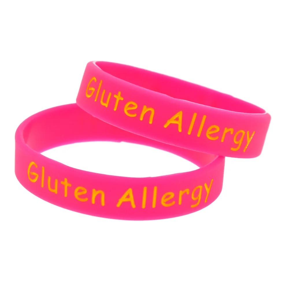 50 Pcs Alert Gluten Allergy Silicone Rubber Bracelet Kids Size 5 Colors