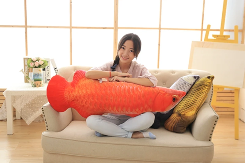 Oreiller en peluche Arowana, long jouet créatif, poisson rouge, poupée douce, cadeau, environ 120cm, nouveau