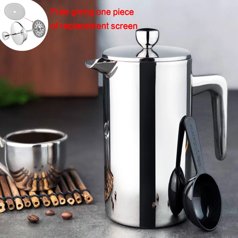 Professional Stainless Steel French Press Coffee Percolators Coffee Maker Best Double Wall Coffee Pot Giving One Filter Basket