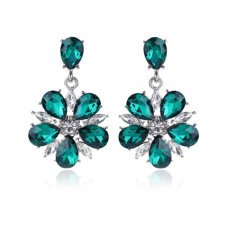 LUBOV Colorful Crystal Stone Flower Petals Pendant Drop Earrings Women Fashion Rhinestone Dangle Earrings Party Jewelry 2019