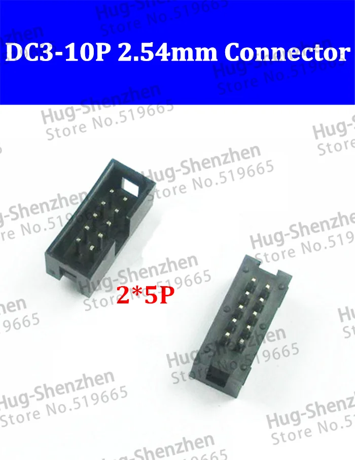 100pcs/lot  DC3-10P JTAG ISP socket straight IDC Box headers connector 10Pins 2x5 2.54mm Pitch Box headers 10P female connecto