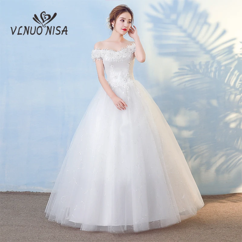 Customized Simple White Lace Wedding Dress with Appliques Flowers Off the Shoulder Backless Plus size Bridal Gown Vestido de