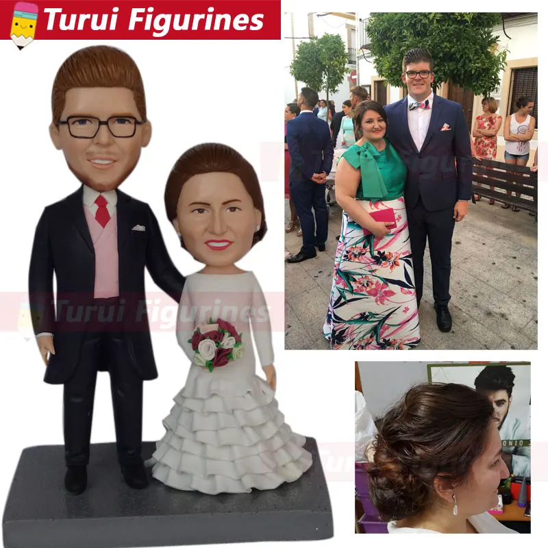 polymer clay bobblehead Custom Wedding Couple Bobblehead custom kiss dolls wedding cake toppers figurines custom service figurin