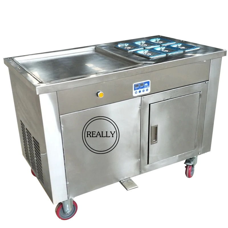 

Stainless steel 220v 110v fast freezer Thailand round pan fried ice cream machine single pan with 6 tanks fry ice cream machine