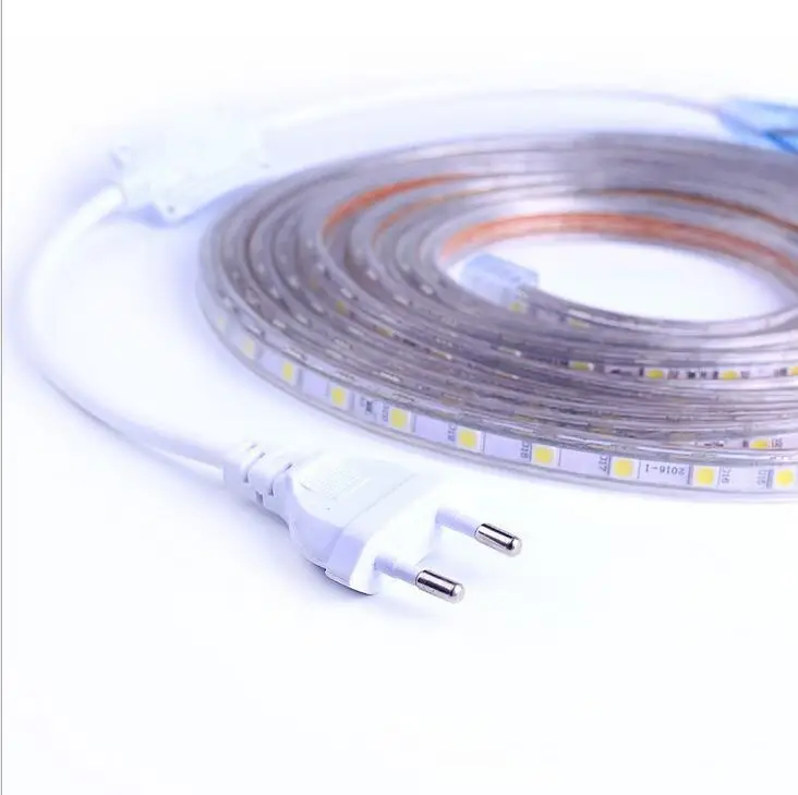 led strip light waterproof 220v SMD5050 60leds/m Led Tape LED Light With Power Plug 1M/2M/3M/5M/6M/8M/9M/10M/15M/20M Warm white