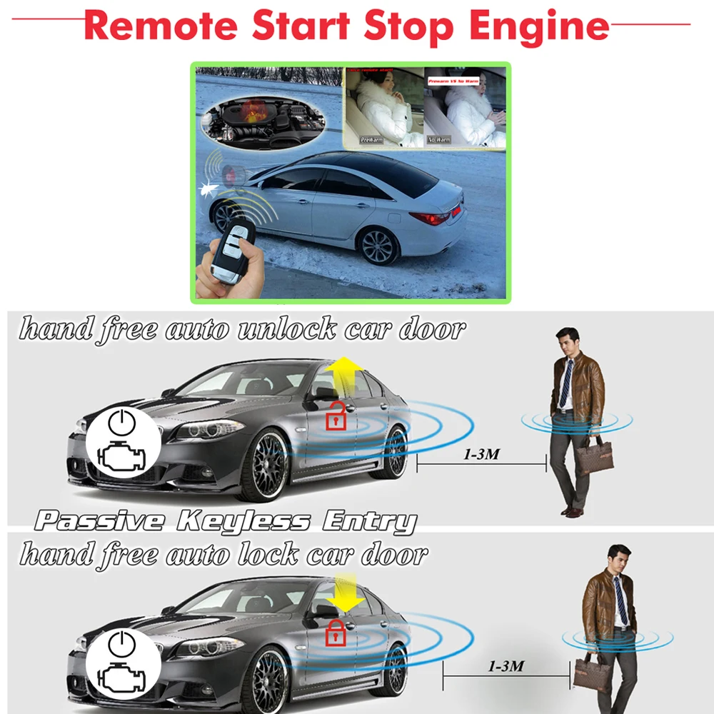 BANVIE Universal PKE Car Security Alarm System with Remote Engine Starter / Start Stop Push Button / Passive keyless go starline