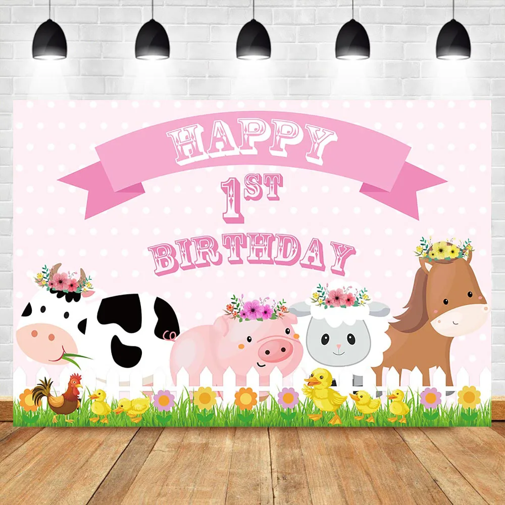 

Farm Theme 1st Birthday Backdrop Cartoon Cute Animal First Birthday Photo Background Photography Backdrops For Photo Studio