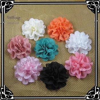 Gratis verzending! 50 stks/partij 8 cm diameter 5 kleuren hollow chiffon stof bloemen kan mix