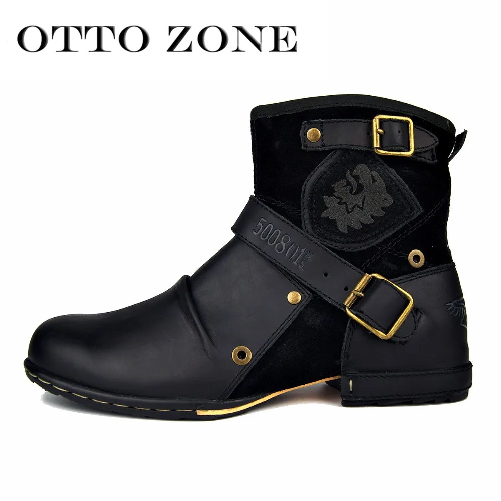 

OTTO Designer Fashion Top Quality Handmade Genuine Cow Leather Rivet Boots Shoes Boots Leather Shoes Motorcycle Boots Winter