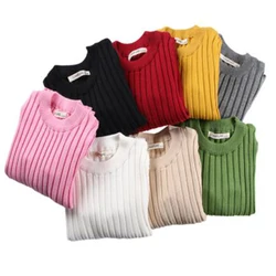 New Girls Sweaters Solid Candy Color Boys Sweaters Autumn New Knitted Baby Girls Ribbed Sweater Kids Clothing Girls Pullover