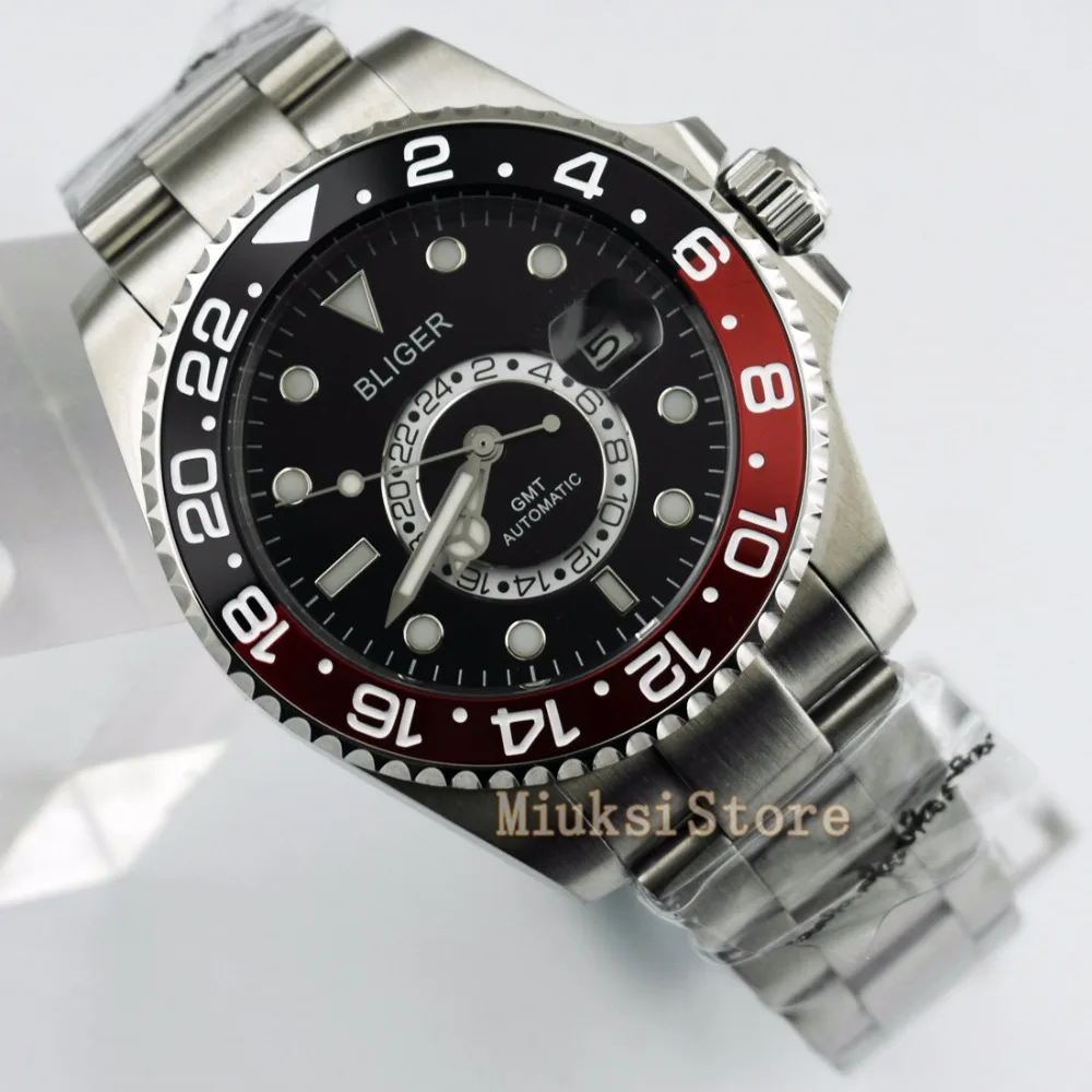 

43mm black and red Ceramic Bezel Luminous GMT Date Automatic Men's Watch Blanc Femmes Dames Date&day Classique Relogio Feminino