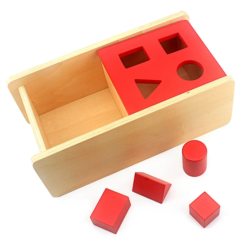 

Baby Toy Montessori Kids Imbucare Box With Flip Lid 4 Shapes Wood Learning Educational Preschool Training Practical Life Skills