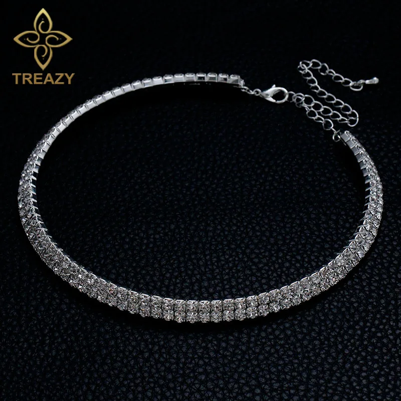 TREAZY Classic Rhinestone Crystal Choker Necklace Earrings and Bracelet African Wedding Jewelry Sets Bridal Wedding Accessories