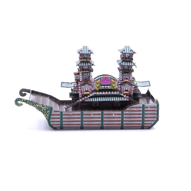 

Microworld 3D metal puzzle Colorful Yangzhou Pleasure Boat Model DIY Laser Cut Jigsaw Model For Adult Educational Toys Desktop