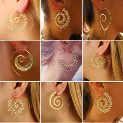 Bohemia Ethnic Personality Round Spiral Drop Earrings Exaggerated Love Heart Whirlpool Gear Ear Jewelry for Women Beach Brincos