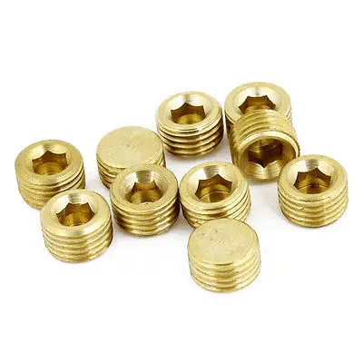 

10 Pcs Hex Head Socket 1/4" PT Male Thread Dia Pipe Plug Fitting Gold Tone