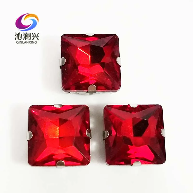 

Red Color Glass Crystal Rhinestones, Square Shape Sew on Stones, Used for Needlework, Diy/Clothing Sewing Accessories, ZF07