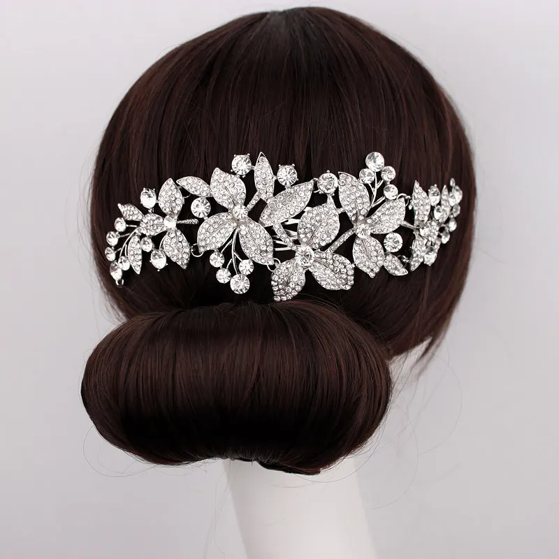 2023 New Fashion Long Flower Wedding Hair Comb Clear Rhinestone Crystal Hair Accessories Hairpins for Women Jewelry Gifts