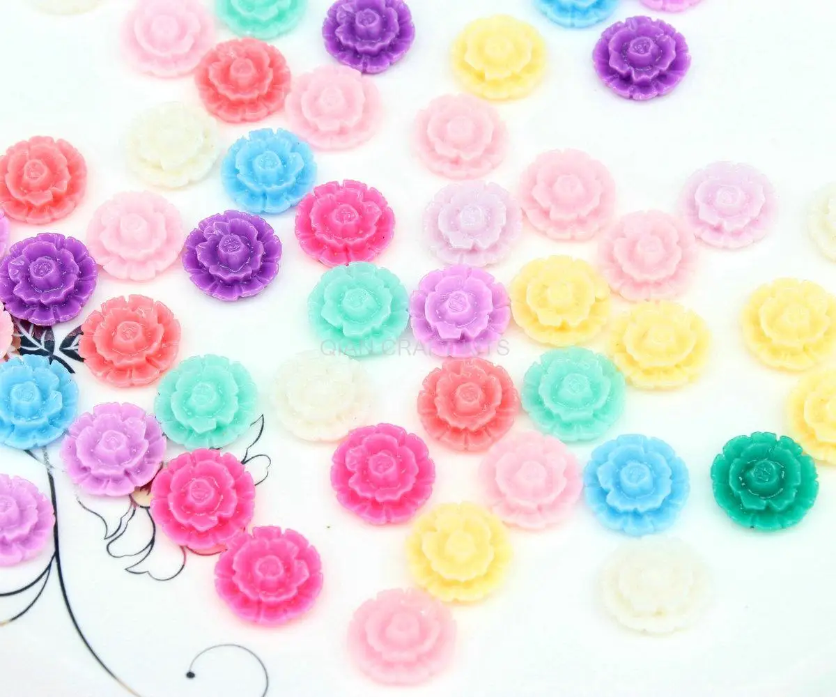 350pcs mini 13mm Mixed Color Flower Beads, Swirl cabbage Flower Bouquet Resin Flower Cabs Resin Decoden Kawaii Cabochons