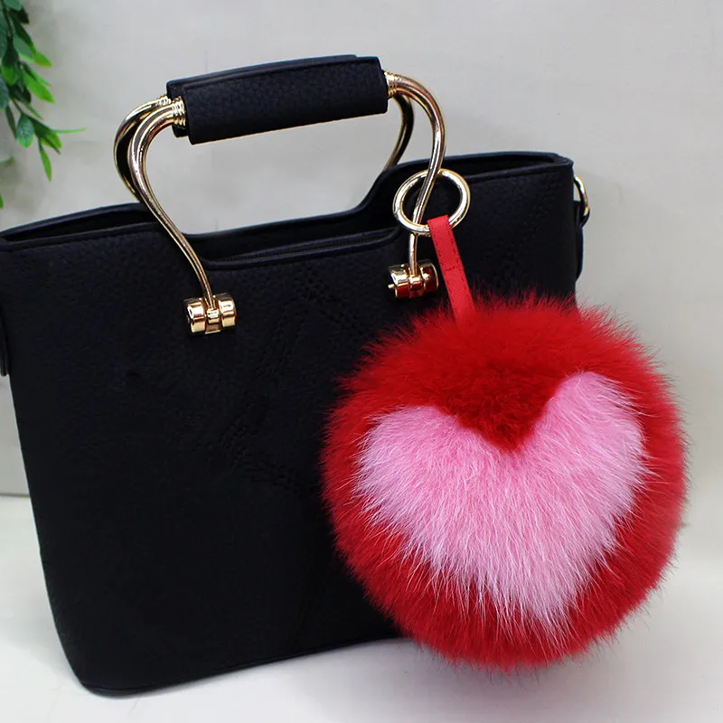 Luxury Fox Fur letter PomPom Heart Fluffy Keychain Keyring For Handbag Charm Handmade Porte Clef Gift Decoration