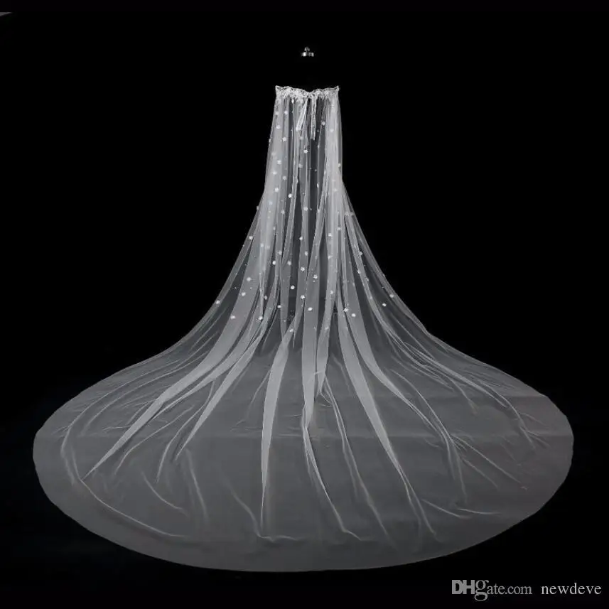 Envolturas de boda de 3M, chal de novia con tren de la Catedral, apliques de encaje de perlas de cristal con flores 3d, capas de novia, novedad de 2019