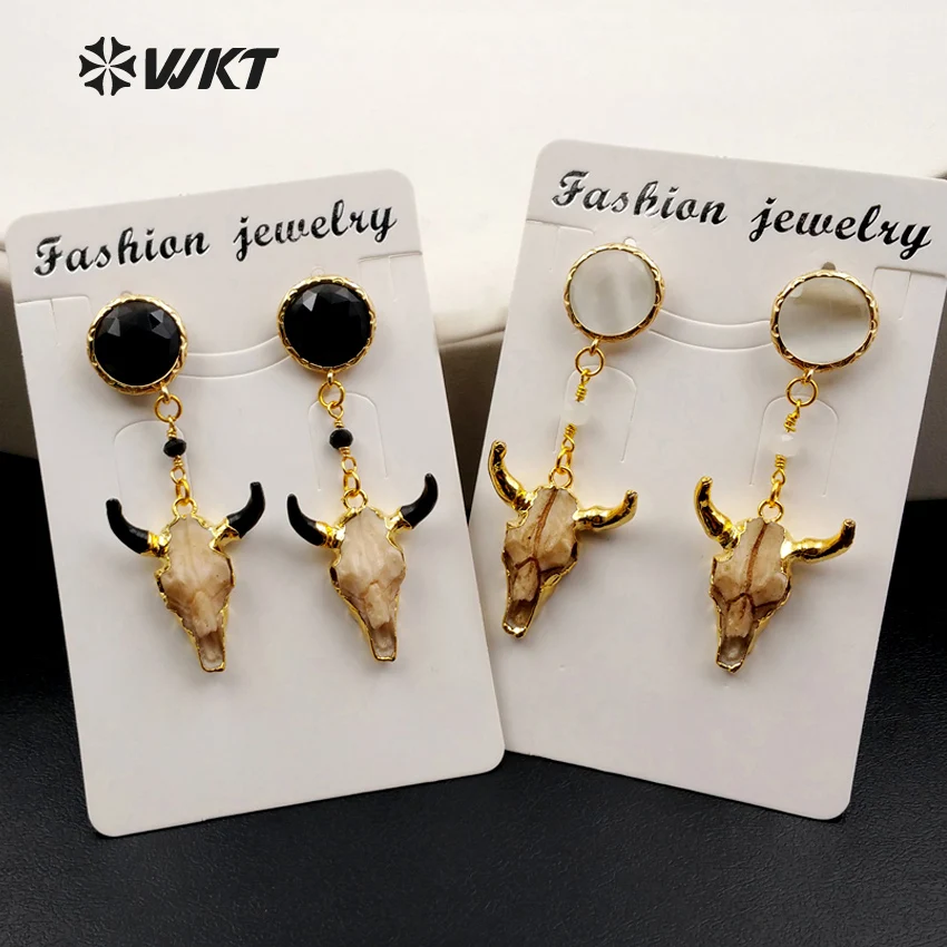 

WT-E364 Wholesale 10 pairs/lot Fashion Earrings High-quality Lovely Buffalo Head Dangling Earring With Gold Electroplate Jewelry