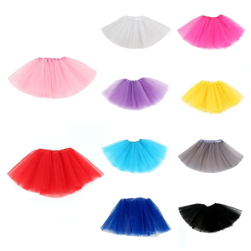 Jupe Tutu classique à trois couches pour enfants, 10 couleurs, Mini robe plissée de couleur unie, jupe de soirée élastique