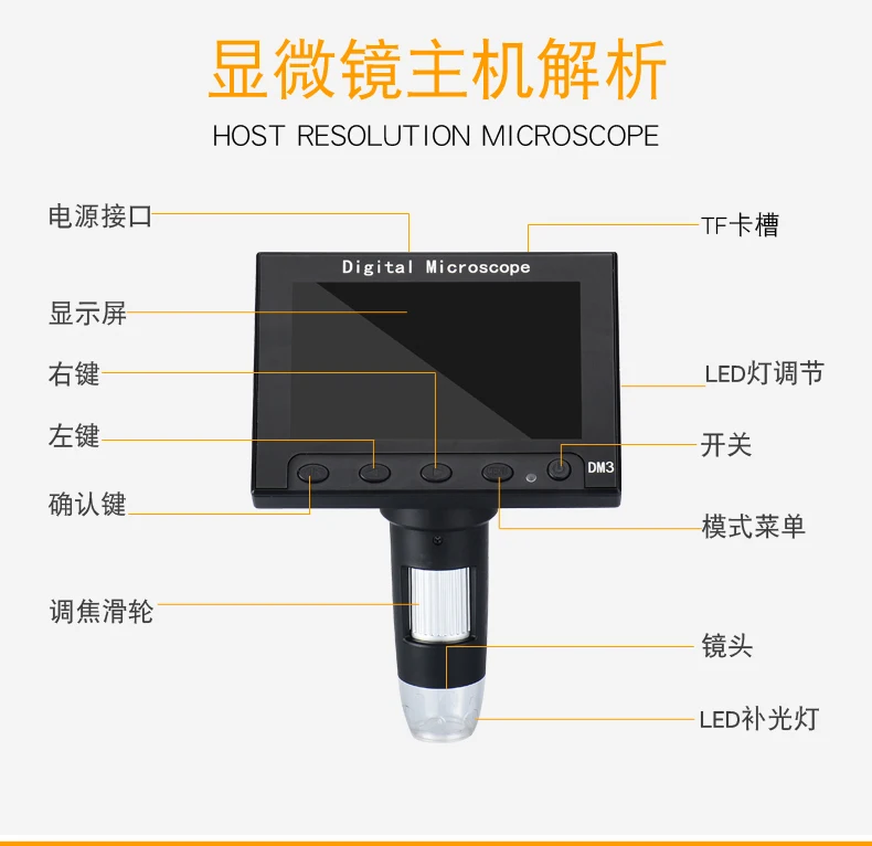 Endoscopio tenuto in mano CMOS del microscopio di USB 5MP 4.3 P del supporto del metallo dell'esposizione LCD a 1080 pollici per il boroscopio di ispezione di istruzione di scienza