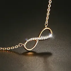 Ladies Fashion Gold-Color Stainless Steel Chain Infinity Pendant Necklace AAA+ Cubic Zirconia Pave Women Collar Necklace