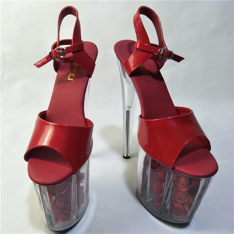 Sexy height 20 cm super plastic PU surface, rose decoration waterproof platform, wedding shoes, transparent modeling dance shoes