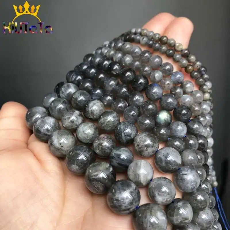 Natural Grey Labradorite Beads Round Loose Stone Beads For DIY Making Bracelet Necklace Jewelry Charm 15\'\' PicK Size 6/8/10/12mm
