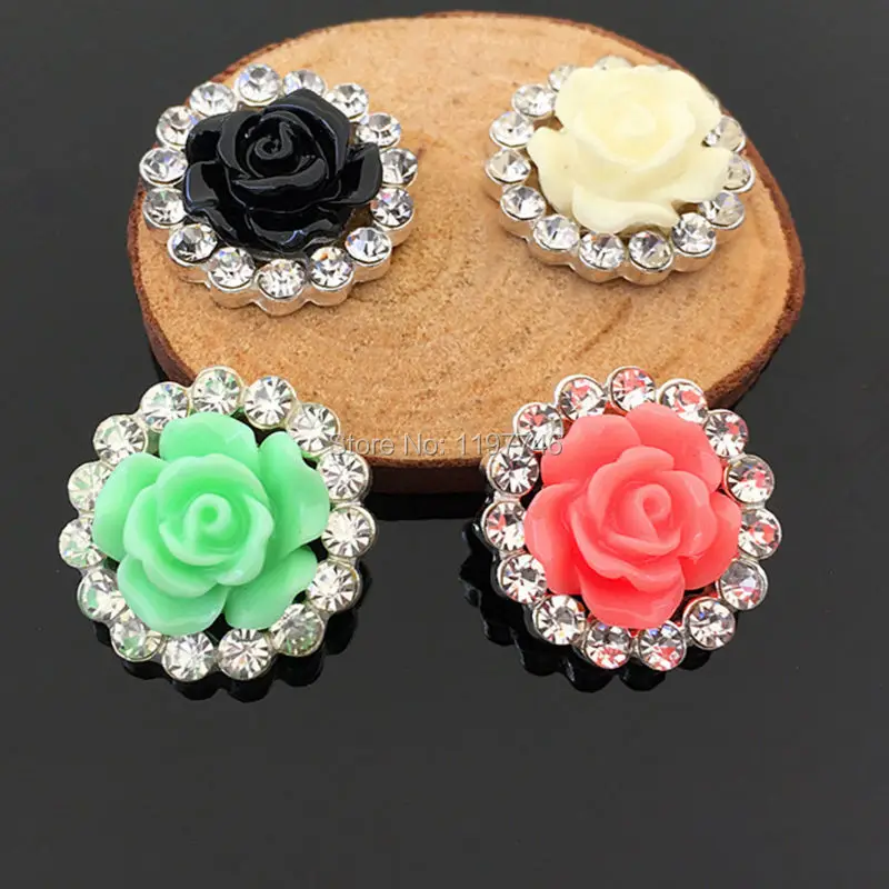 Nail Art Decorations 20mm Metal Rhinestone Rose Flower Button Wedding Embellishment Hair Flower Center Scrapbooking Accessories