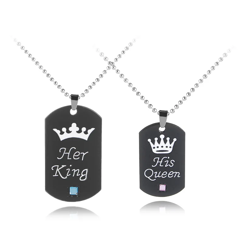 Lovers Her King His Queen Tag llavero negro creativo colgante de aleación collar pareja amor para siempre collar joyería del Día de San Valentín