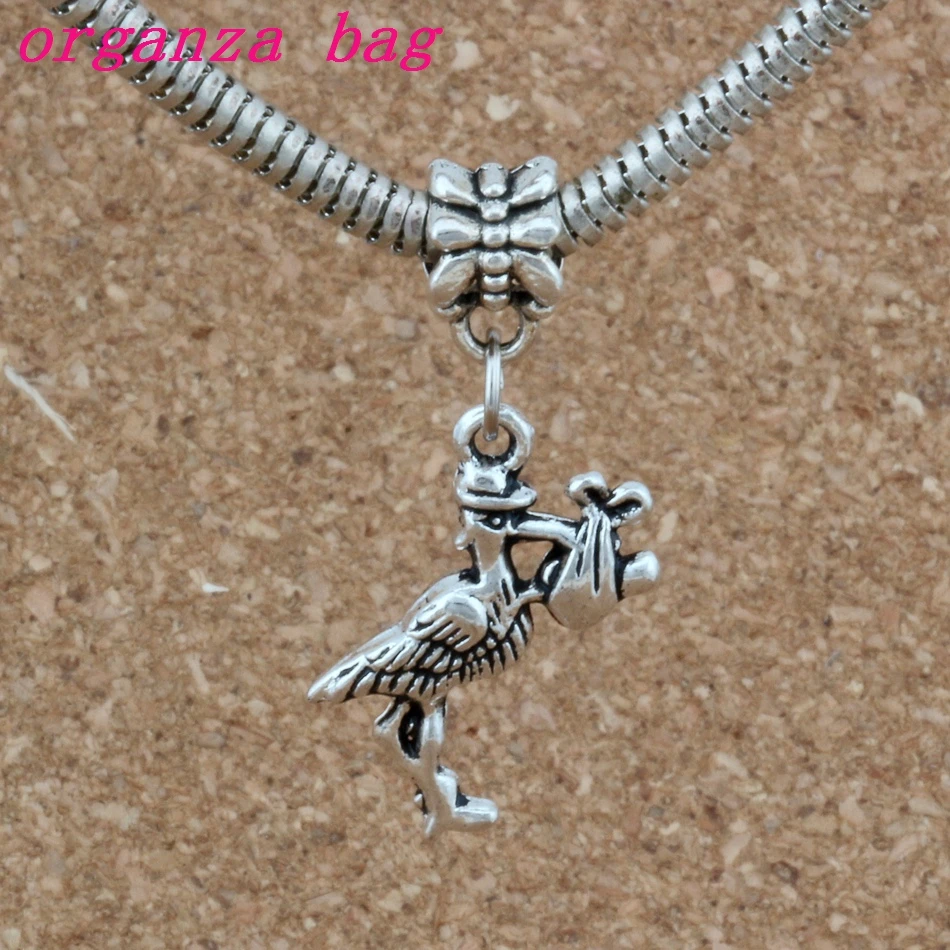 100Pcs Tibetan Silver Stork New Baby Pregnant Expecting Charm Pendants For Jewelry Making Findings  17x35mm 4582L