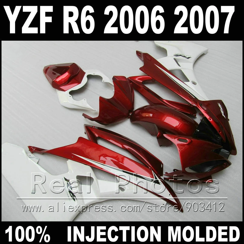 Free custom body kit  for YAMAHA R6 fairing kit 2006 2007 Injection molding wine red white black  2006 2007 YZF R6 fairings