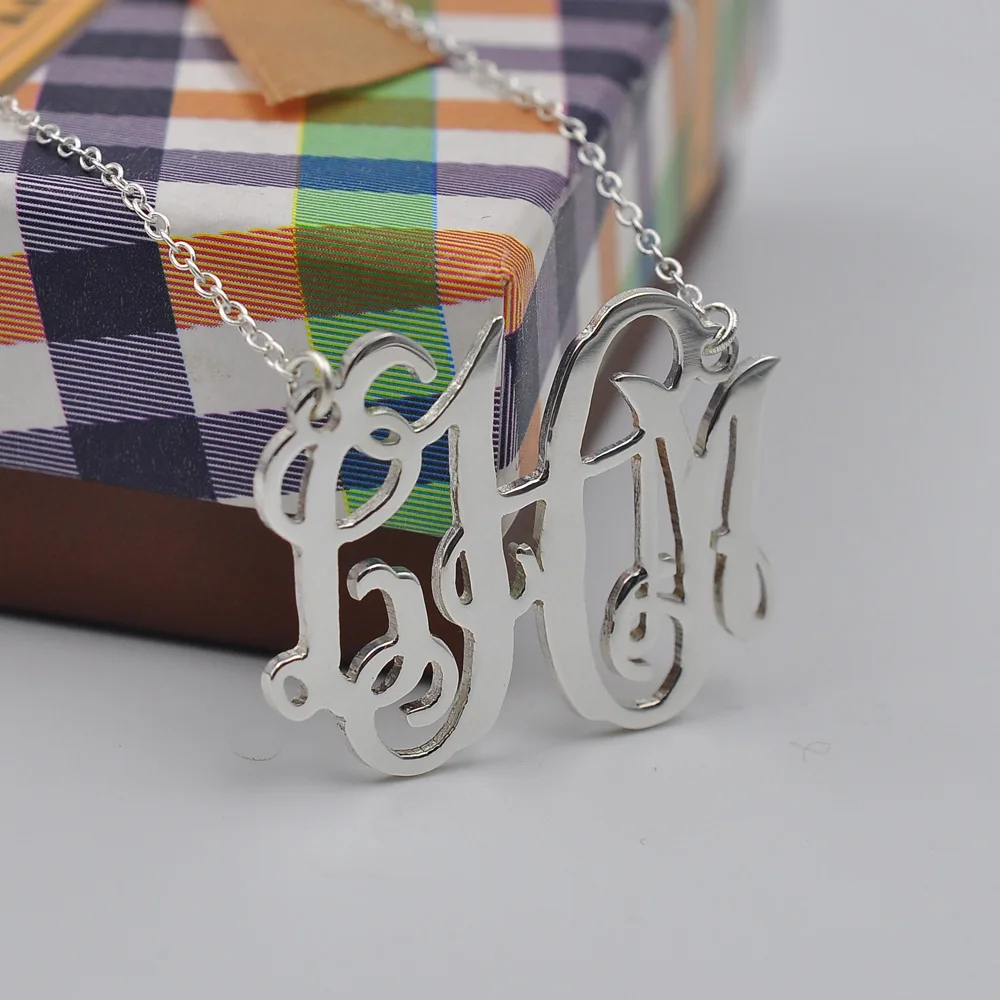 925 Silver Custom Monogram Necklace Personalized 3 Letters Pendent Christmas Gift