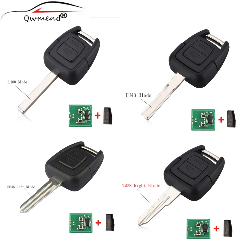 QWMEND 2Buttons Remote key 433Mhz Transponder ID40 Chip For Opel Vauxhall Vectra Zafira OP1 24424723 HU43 HU100 YM28 HU46 Blade