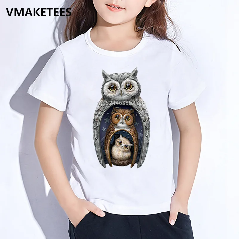 Kids Summer Short Sleeve Girls & Boys T shirt Children Russian Dolls Owl Print T-shirt Casual Funny Baby Clothes,HKP2202