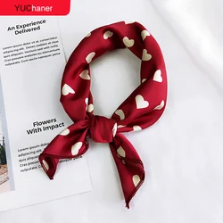 Hair Scarf Tie Animal Print Red Love Satin 50cm Small/Square/Silk/Neck/Ring/Scarf Winter Head Scarf  For women  Neckerchief 2018