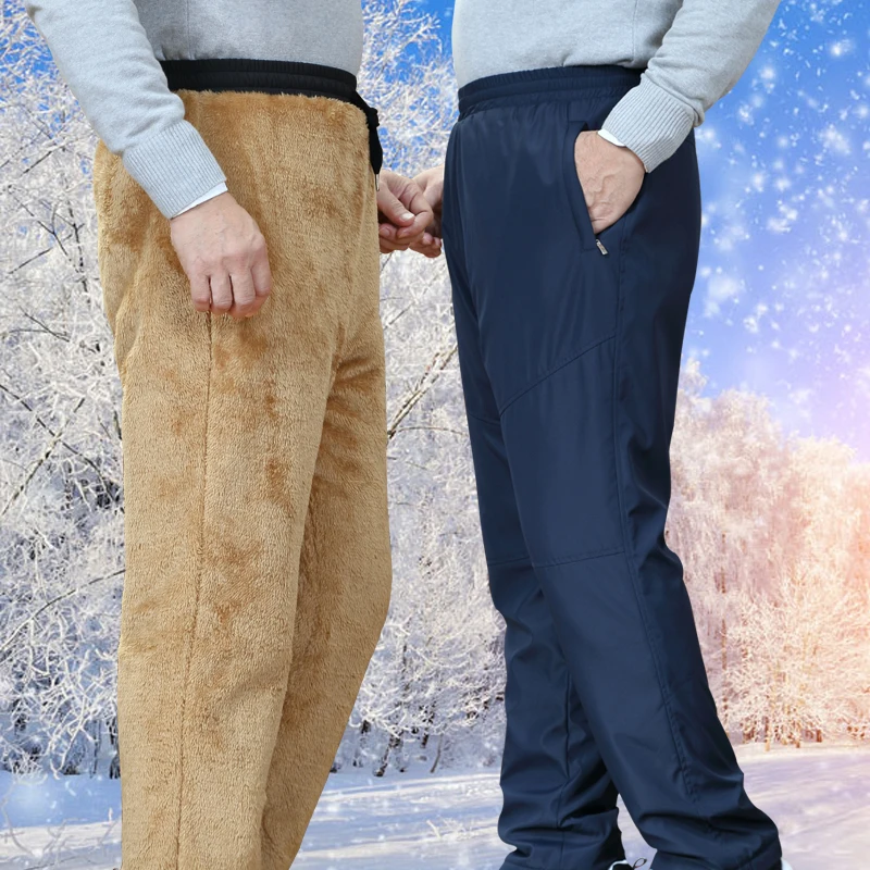 Winter Double Layer Men's Classic Cargo Pants Warm Thick Baggy Pants Cotton Trousers For Men fleece Male long Pants