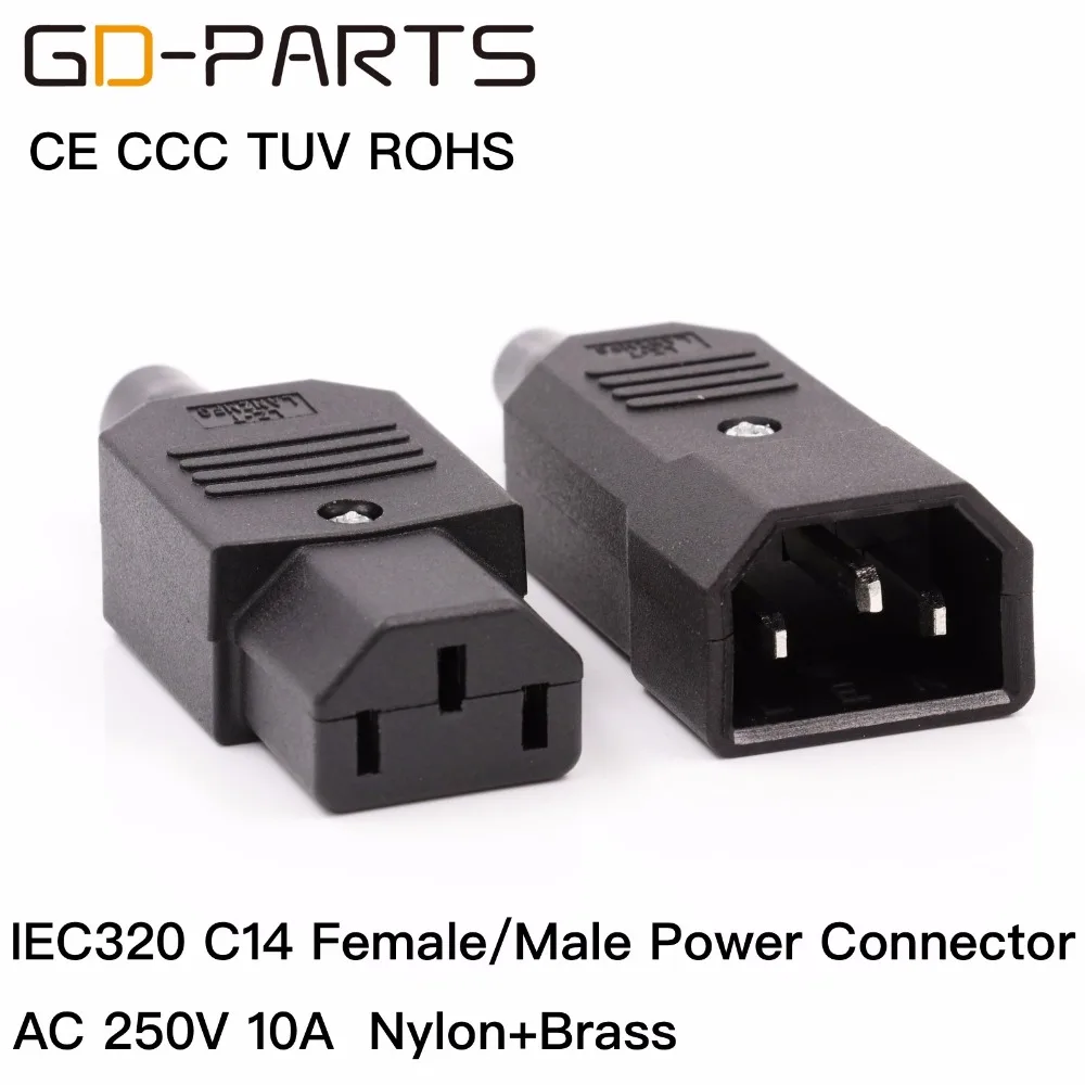 

GD-PARTS IEC320 C14 Male Female Power Plug Connector Power Cord Inlet Outlet AC250V 10A Nylon Insulation Brass Conductor CE CCC