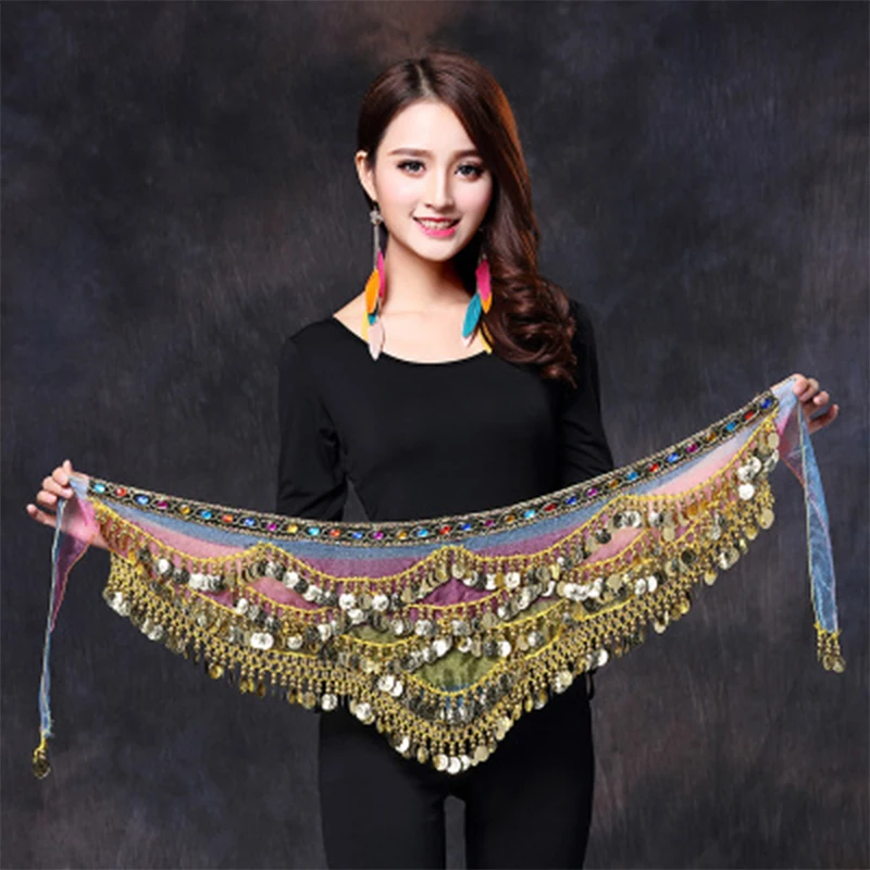 1PC New Style Belly Dance Belt Newest Multi-color Glass Silk Velvet Dancing Belt Scarf Crystal BellyDance Waist Chain Hip Scarf